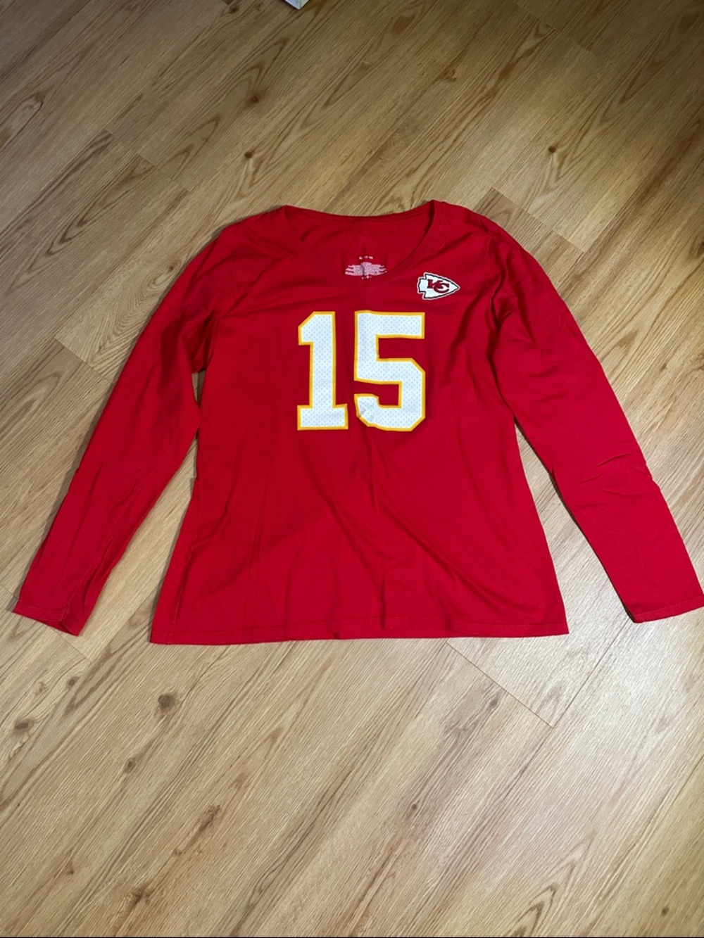 Kansas City Chiefs #15 Mahomes Red Long Sleeve Tee